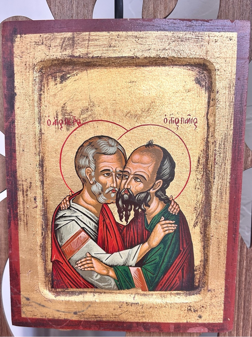 Vintage Greek Orthodox Icon Saints Peter & Paul Wood